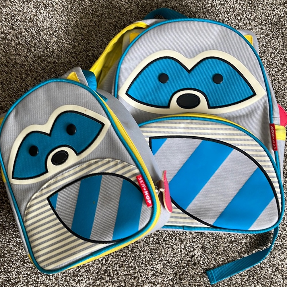 Skip Hop raccoon Back Pack with matching lunch box